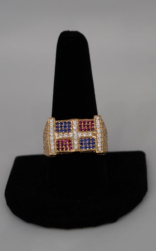 DOMINICAN FLAG RING 14K